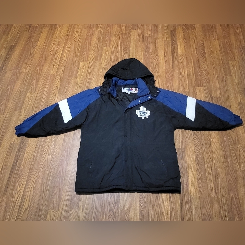 VTG Chalk Line Toronto Maple Leafs Puffer Lined Men's Black & Blue XL Jacket Z6